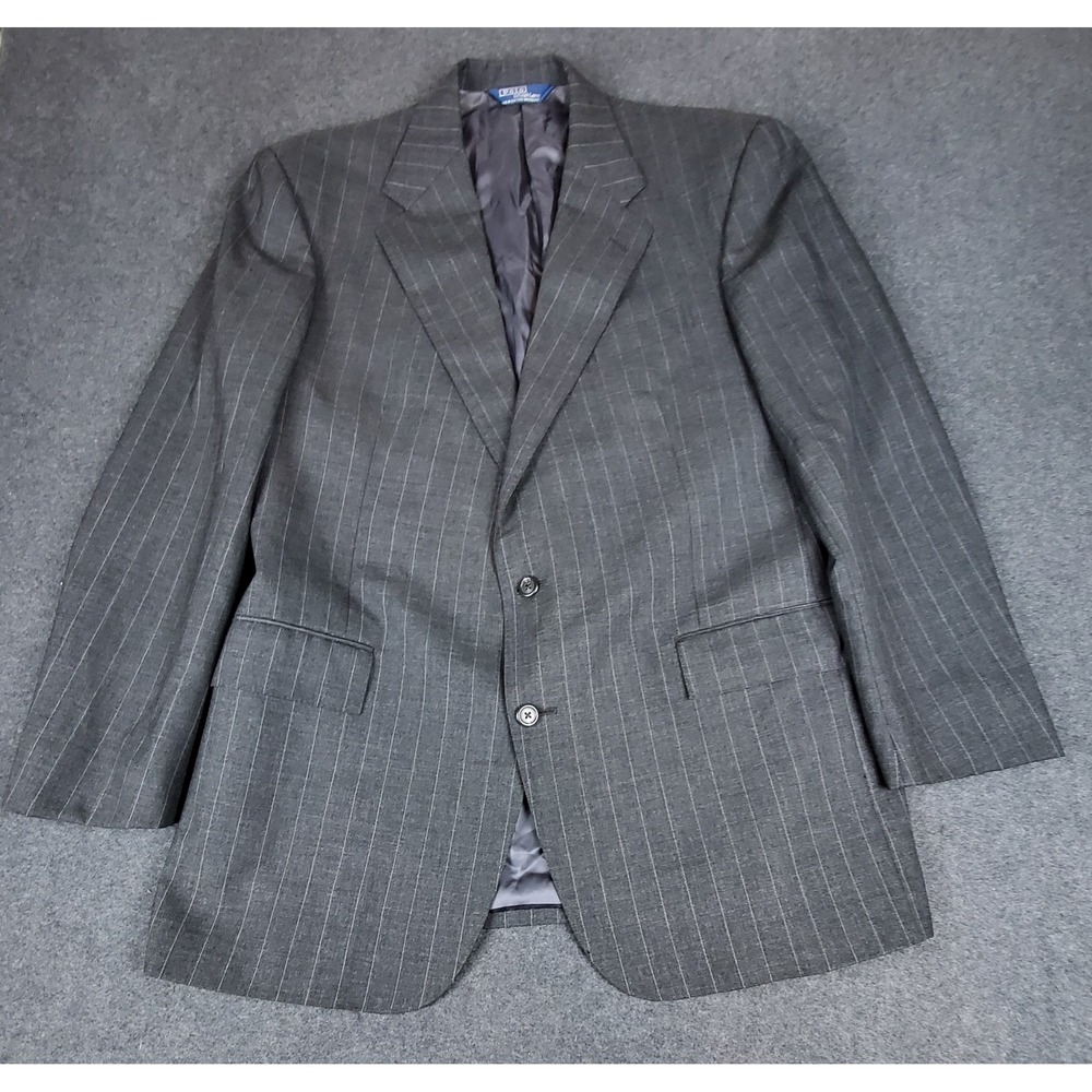 Vintage Polo Ralph Lauren Mens Pinstripe Wool Blazer 44L Made in USA